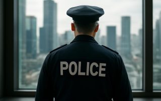 commissaire-uniforme-fenetre-ville-moderne