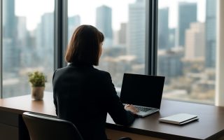 bureau-moderne-vue-ville-ordinateur