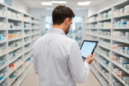 pharmacien-tablette-pharmacie-moderne-medicaments