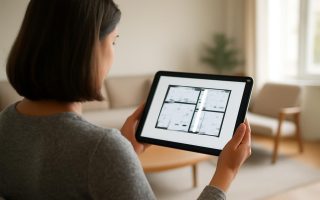 personne-tablette-plans-maison-moderne