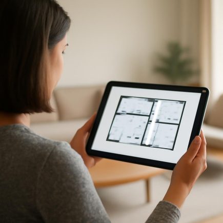 personne-tablette-plans-maison-moderne