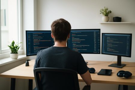 personne-bureau-ecrans-code